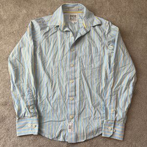 Ruehl No 925 Button Down Shirt Mens Small Blue Yellow Stripe Long Sleeve Pocket